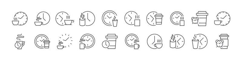 Coffee Break Line Icon Pack. Coffee and Clock Outline Signs for Graphic and Web Design, Apps, Adverts, Various Cards vector