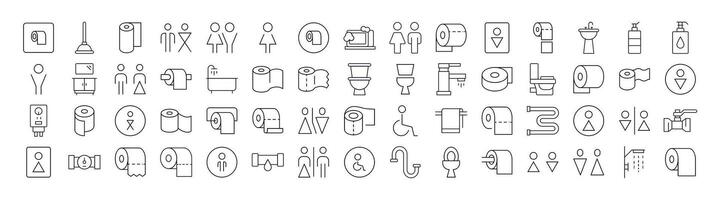 Bathroom and Toilet Line Icon Pack. Outline Signs for Graphic and Web Design, Apps, Adverts, Various Cards vector