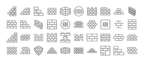 Pack of Building Related Line Icons. Brick Wall Outline Signs for Graphic and Web Design, Apps, Adverts, Various Cards vector
