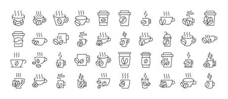 Coffee Beans with Mug Line Icon Bundle. Outline Signs for Graphic and Web Design, Apps, Adverts, Various Cards vector