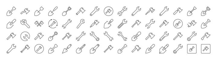 Set of Brick Walls, Floor Plan, Building Related Line Icons. Outline Signs for Graphic and Web Design, Apps, Adverts, Various Cards vector