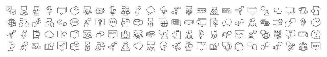 Talking and Dialogue Line Icon Bundle. Speech Bubble Outline Signs for Graphic and Web Design, Apps, Adverts, Various Cards vector