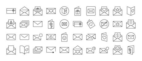 Envelope, Mail, Post Thin Line Icon Set. Outline Signs for Graphic and Web Design, Apps, Adverts, Various Cards vector
