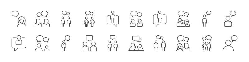 People and Speech Bubble Line Icon Pack. Outline Signs for Graphic and Web Design, Apps, Adverts, Various Cards vector