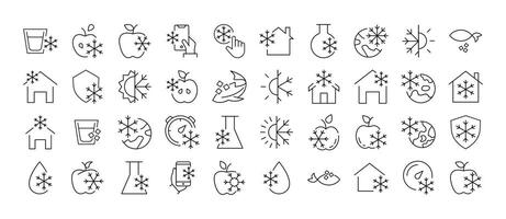 Items by Snowflakes Line Icon Bundle. Outline Signs for Graphic and Web Design, Apps, Adverts, Various Cards vector