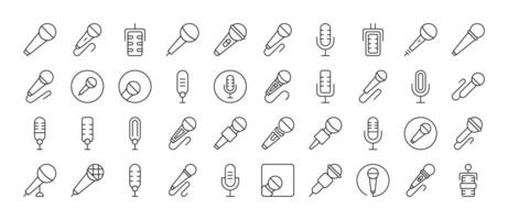 Set of Microphone Related Line Icons. Outline Signs for Graphic and Web Design, Apps, Adverts, Various Cards vector