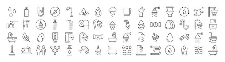 Water, Bathroom and Shower Simple Isolated Line Icons Collection. Editable Stroke. Perfect for Web Sites, Books, Cards, Apps vector