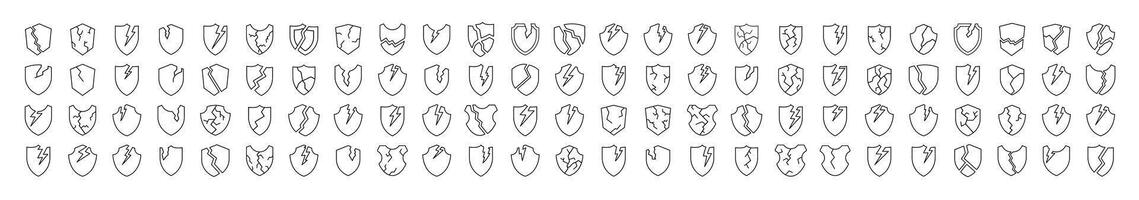 Broken Shield Line Icon Collection. Outline Signs for Graphic and Web Design, Apps, Adverts, Various Cards vector