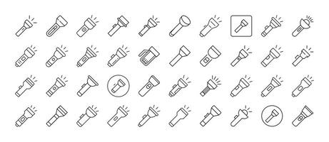 Camping Flashlight Line Icon Bundle. Outline Signs for Graphic and Web Design, Apps, Adverts, Various Cards vector
