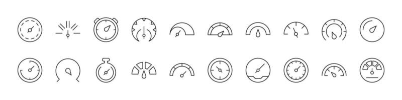 Speedometer Modern Outline Style Icons for Design, Cards, Apps, Social Networks vector
