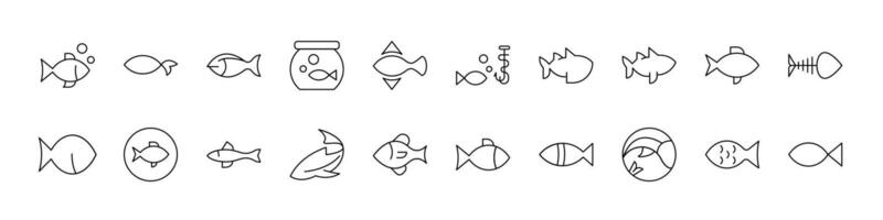 Fish Line Icon Bundle. Outline Signs for Graphic and Web Design, Apps, Adverts, Various Cards vector