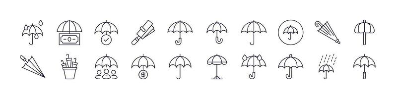 Umbrella Simple Isolated Line Icons Collection. Editable Stroke. Perfect for Web Sites, Books, Cards, Apps vector