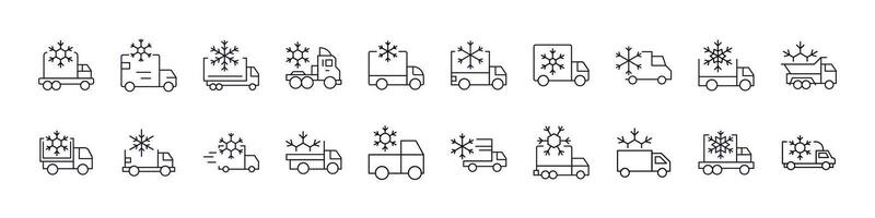 Delivery Truck with Snow Line Icon Bundle. Outline Signs for Graphic and Web Design, Apps, Adverts, Various Cards vector