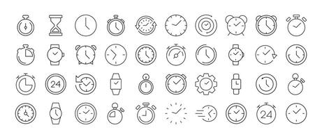 Clock, Smart Watch, Alarm Clock, Timer Line Icon Bundle. Outline Signs for Graphic and Web Design, Apps, Adverts, Various Cards vector