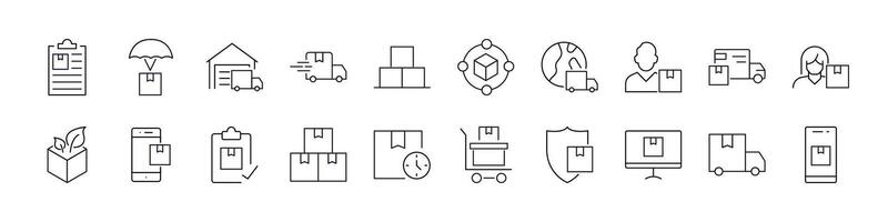 Delivery Line Icon Bundle. Truck, Box, Shipping Outline Signs for Graphic and Web Design, Apps, Adverts, Various Cards vector