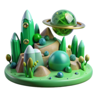extraordinary vintage Alien Landscape with Green Sky Transparent Background high resolution png