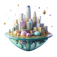 elegant vintage City Skyline Reflection in Puddle Isolated genuine png