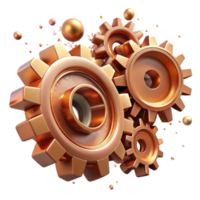 beautiful rustic Copper Brown Metallic Gears Isolated with Transparent Background and Industrial Design high quality png