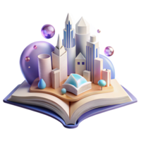 beautiful vintage Open Book with Cityscape Illustration Cutout Element authentic png