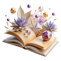 elegant modern Open Book with Dried Flowers Isolated Transparent Background detailed png
