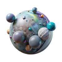 beautiful artistic Planet with Multiple Moons Isolated on Transparent Background png