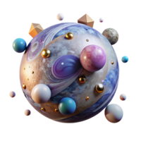 vibrant modern Planet with Multiple Moons Isolated on Transparent Background premium png