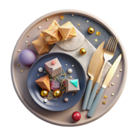 serene traditional Plate of Food Top View with Fork and Knife Isolated high resolution png