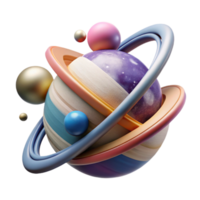 elegant modern Saturn with Rings and Moons Cutout Isolated Element png