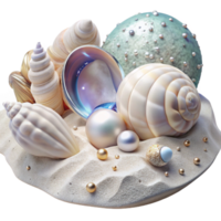 impressive traditional Seashells on White Sand Beach Transparent Background authentic png