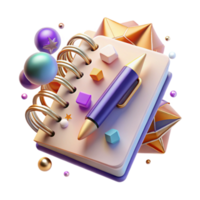 magnificent abstract Spiral Notebook with Pen Top View Isolated original png