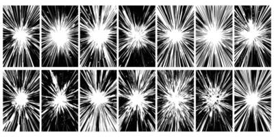 Dynamic monochromatic backgrounds displaying radial burst patterns collection vector