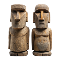 Ancient Stone Statues Pair Easter Island Moai Carvings Replica Polynesian Art Artifacts png