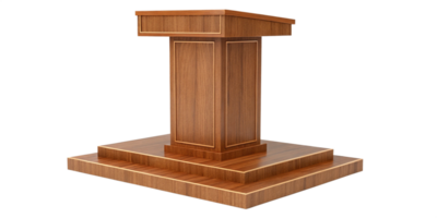 Elegant Wooden Lectern with MultiTiered Platform for Presentations and Speeches png