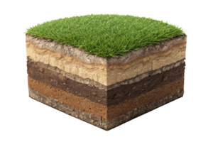 Crosssection of soil layers with lush green grass on top showing different layers of earth png