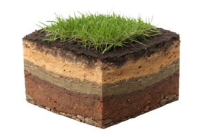 A Cross Section of Soil Showing Layers and Grassy Topsoil png