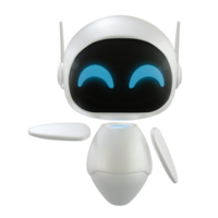 Artificial intelligence personal assistant robot with a pointing right side gesture. Mini robot 3d character. png