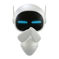 Artificial intelligence personal assistant robot with a suspicious gesture. Mini robot 3d character. png