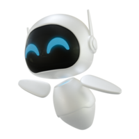 Artificial intelligence personal assistant robot with a flying gesture. Mini robot 3d character. png