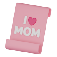 3D Rrender Typography I Love Mom Heart with Letter Paper for Mother Day. Icon illustration png