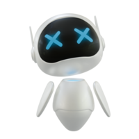 Artificial intelligence personal assistant robot with a dead or error gesture. Mini robot 3d character. png