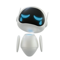 Artificial intelligence personal assistant robot with a crying and broken heart gesture. Mini robot 3d character. png
