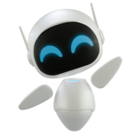 Artificial intelligence personal assistant robot with a waving hand gesture. Mini robot 3d character. png