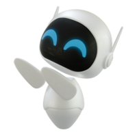 Artificial intelligence personal assistant robot with a pointing up gesture. Mini robot 3d character. png