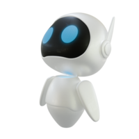 Artificial intelligence personal assistant robot with a looking to the sky gesture. Mini robot 3d character. png