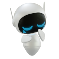 Artificial intelligence personal assistant robot with a crying and sad gesture. Mini robot 3d character. png