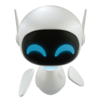 Artificial intelligence personal assistant robot with a pointing down gesture. Mini robot 3d character. png