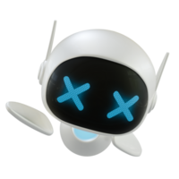 Artificial intelligence personal assistant robot with a falling down gesture. Mini robot 3d character. png
