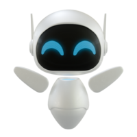 Artificial intelligence personal assistant robot with a happy gesture. Mini robot 3d character. png