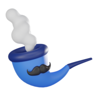 3D Rrender, Smoking Pipe with Mustache for Timeless Concepts. Icon illustration png