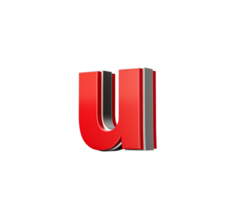 Vibrant Red Small Letter u Gleams With Its Sleek Metallic Design With Sharp Edges 3D Illustration png